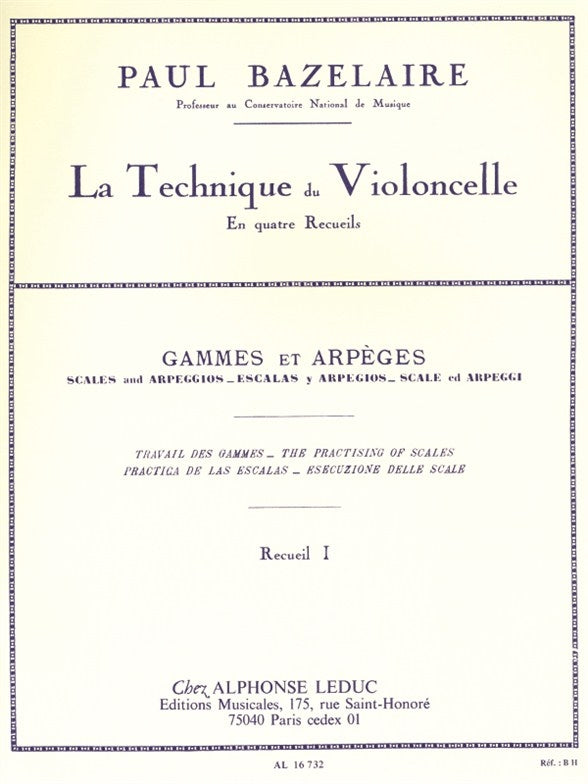 Méthode de violoncelle - Gammes et arpèges, volume 1 | Paul Bazelaire