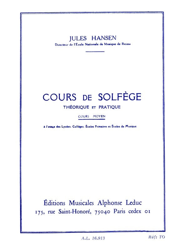 Solfège Theorique et Pratique Cours Moyen | Hansen
