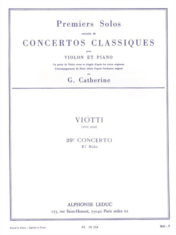 Premiers Solos Concertos Classiques | Giovanni Battista Viotti | Violon | Livre + partie(s) séparée(s) | AL18324
