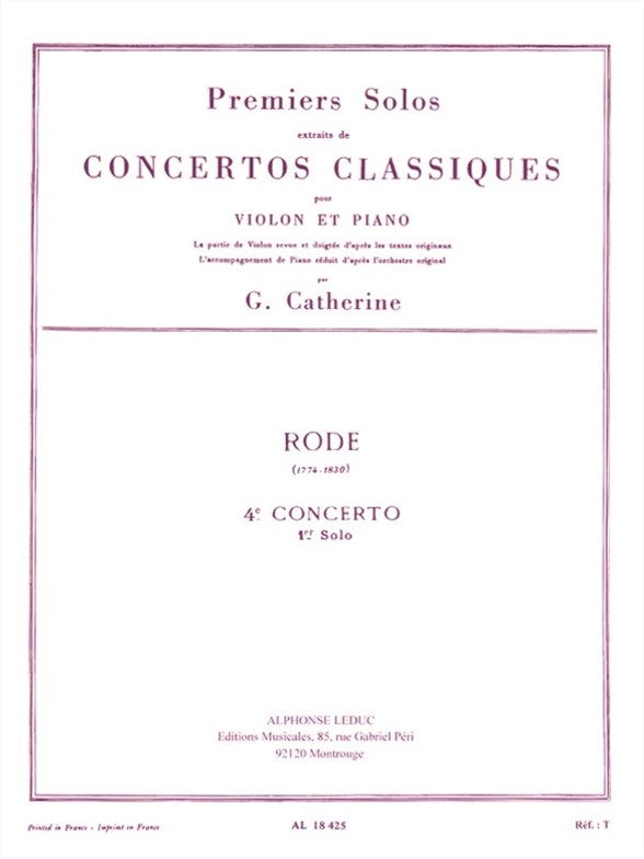 Premiers Solos Concertos Classiques | Pierre Rode | Violon | Livre | AL18425