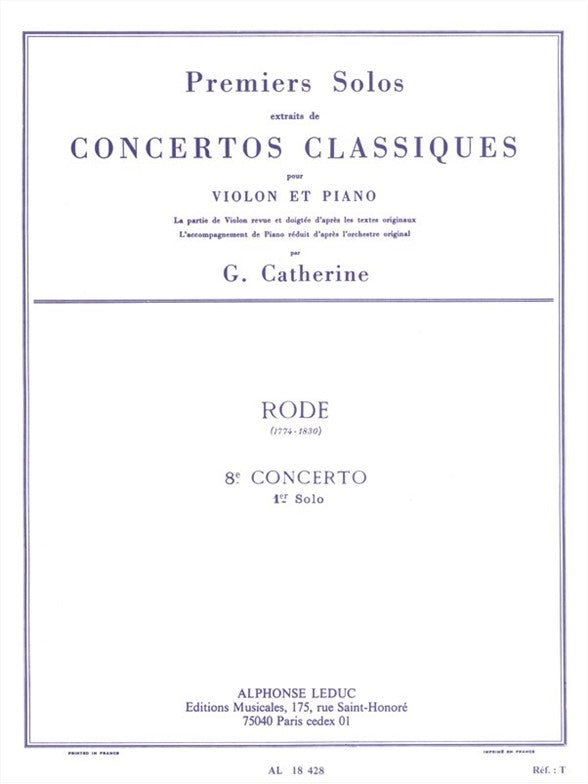 Premiers Solos Concertos Classiques | Pierre Rode | Violon | Livre | AL18428