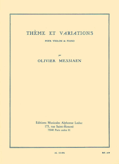 Thème et Variations pour violon et piano | Olivier Messiaen