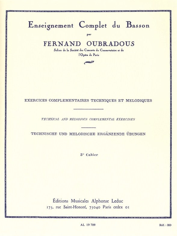 Enseignement complet Vol.3 | Fernand Oubradous | Basson