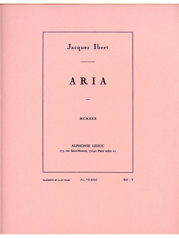 Aria | Jacques Ibert | Clarinette | Livre | AL19856