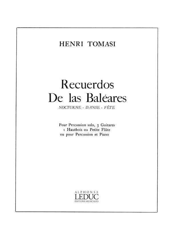 Recuerdos de las Baleares | Henri Tomasi | Percussions | Partition | AL23241