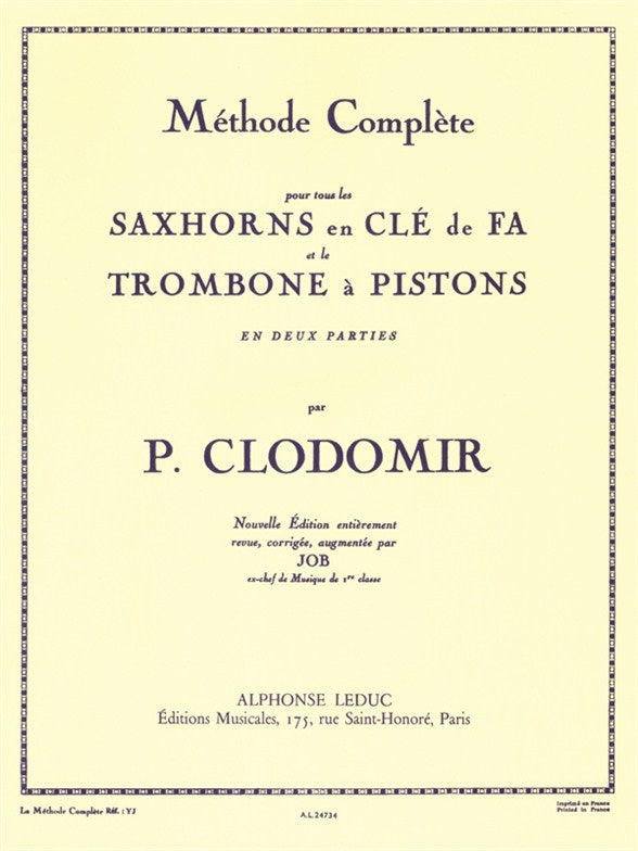 Méthode Complète pour tous les Saxhorns en Clé de | Pierre-François Clodomir