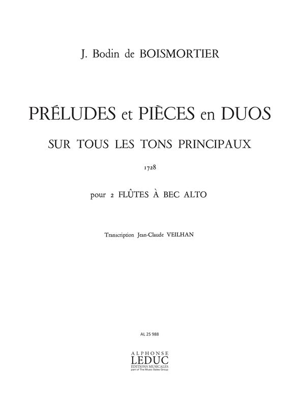 Préludes et Pièces en Duos | Joseph Bodin de Boismortier | Flûte à bec | Partition | AL25988