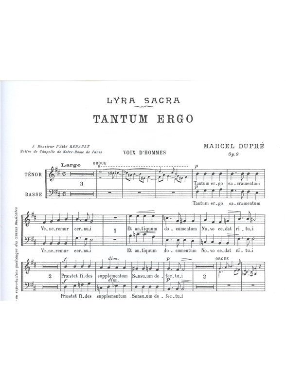 Marcel Dupre: 4 Motets Op.9, No.3: Tantum ergo | Marcel Dupré | Chœur | Partition chorale