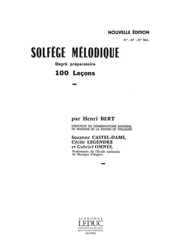 Solfège Mélodique 100 Leçons Degre Préparatoire | Henri Bert