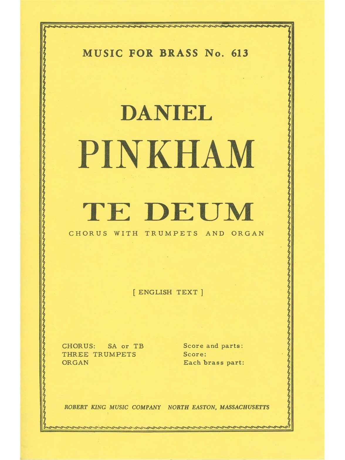 Te Deum | Pinkham | Ensemble de cuivres | Livre | AL28550