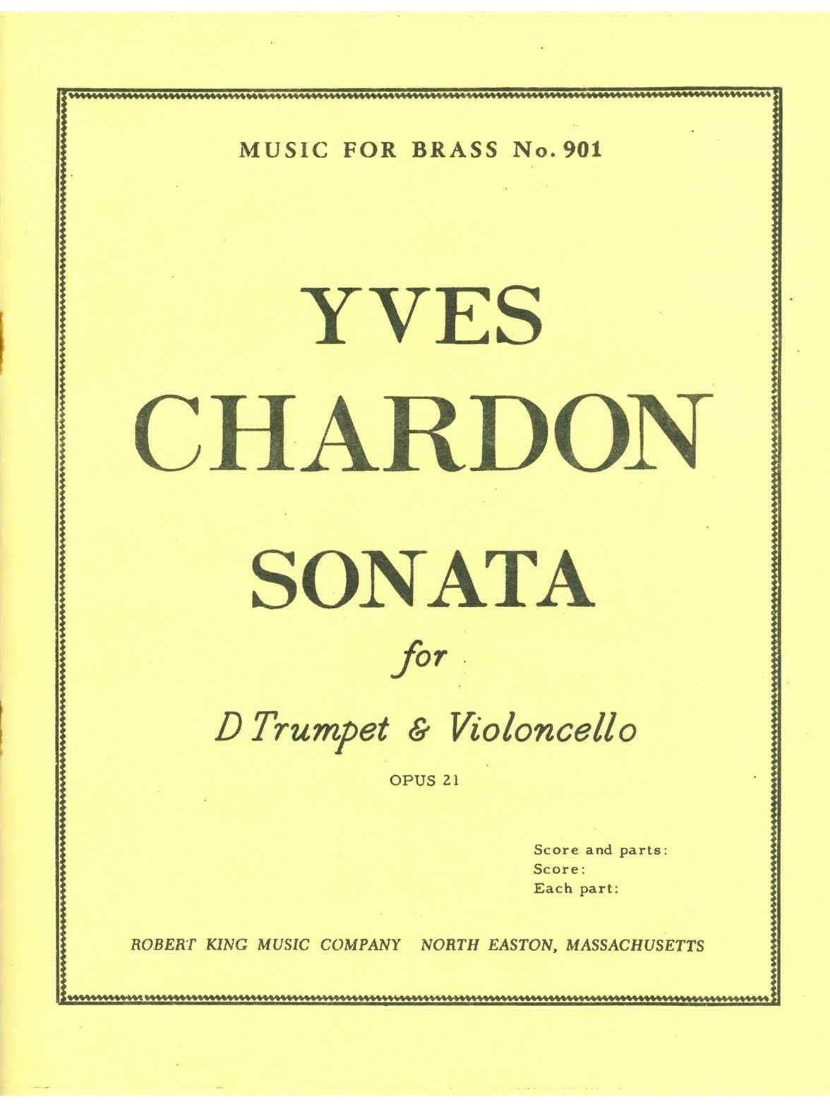 Sonate pour trompette et violoncelle, op. 21 | Yves Chardon