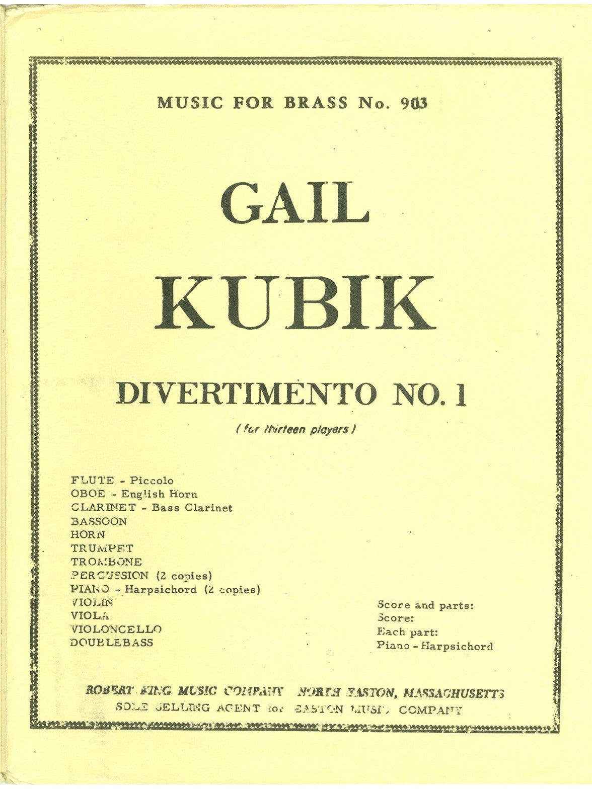 Gail Kubik : Divertimento n° 1 | Ensemble de chambre