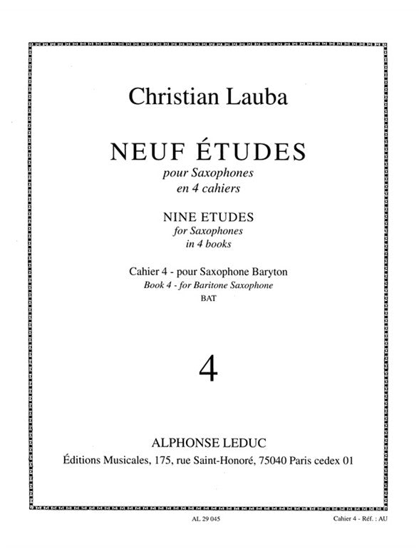 Neuf Études (9) pour Saxophones, cahier 4 | Christian Lauba