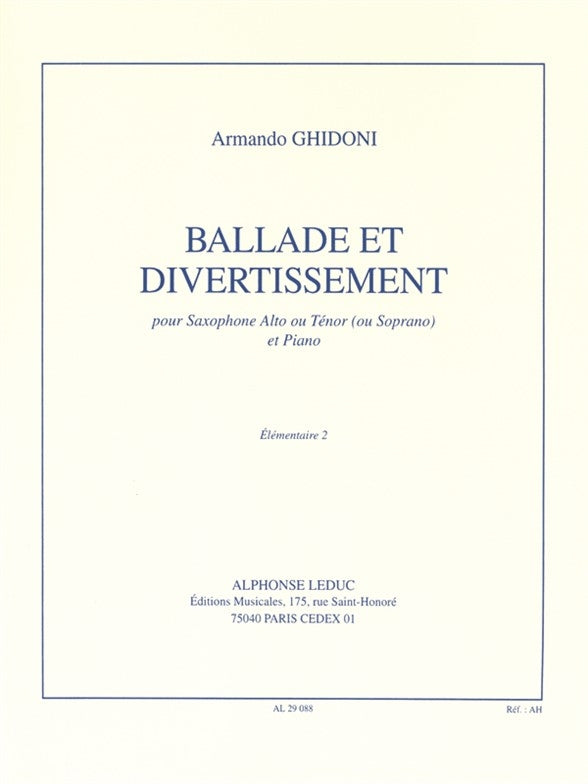 Ballade et Divertissement | Armando Ghidoni | Saxophone alto