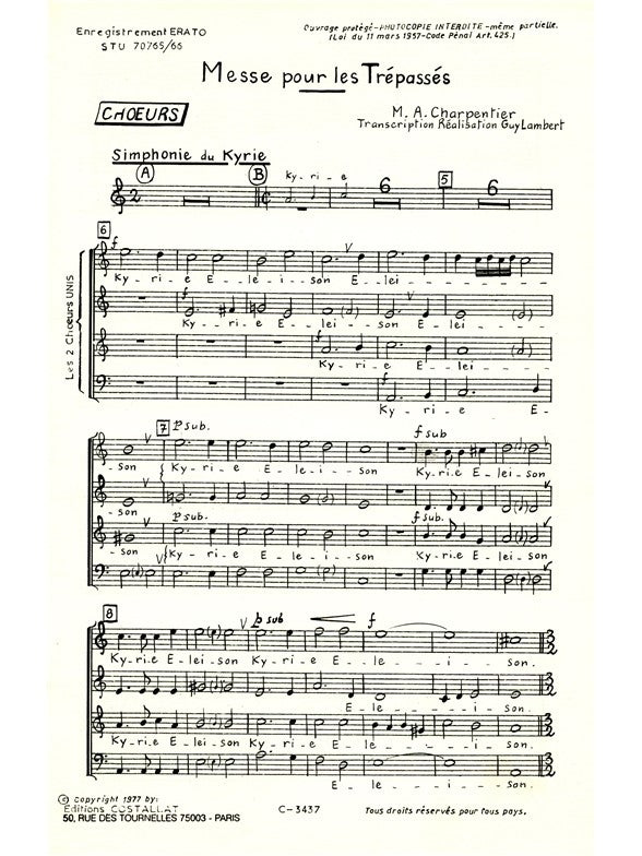 Messe Des Trepasses | Marc-Antoine Charpentier | Voix