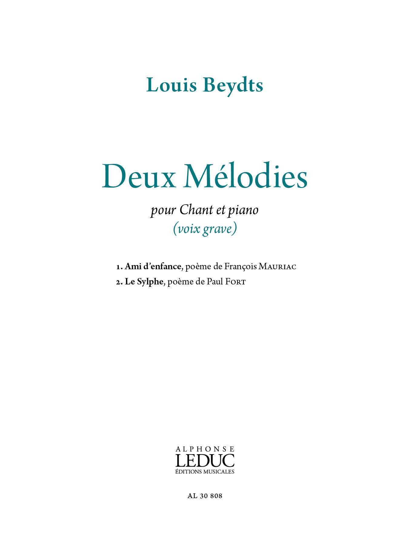 Deux Mélodies pour voix basse | Louis Beydts