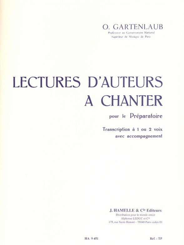 Lectures d'auteurs à chanter pour le préparatoire | Odette Gartenlaub
