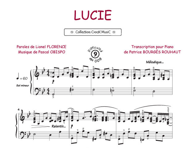 Lucie de Pascal Obispo, Feuillet pour piano