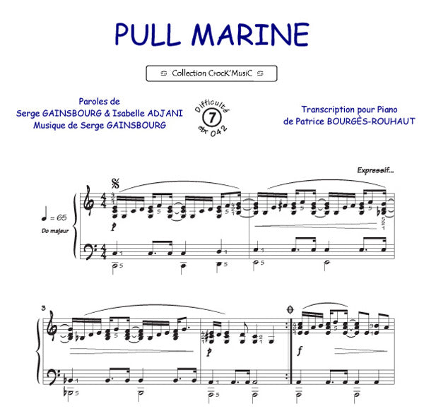 Pull marine de Serge Gainsbourg, Feuillet pour piano