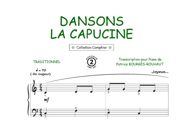 Dansons la capucine, Feuillet pour piano et Chant et Guitare