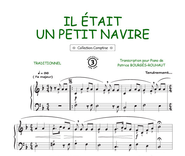 Il était un petit navire, Feuillet pour piano et Chant et Guitare