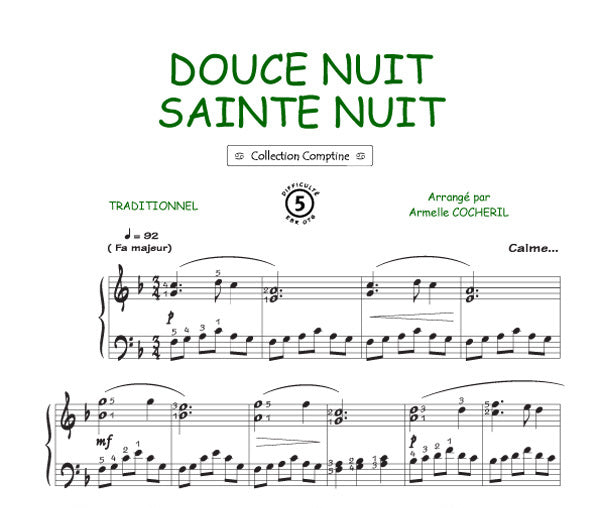 Belle nuit sainte nuit, Feuillet pour piano et Chant et Guitare