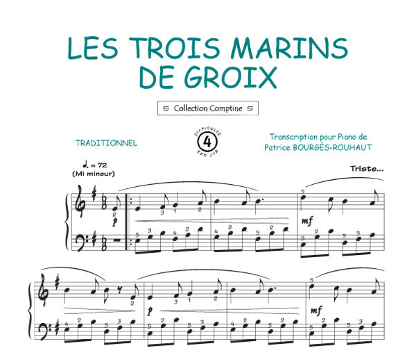 Les trois marins de Groix, Feuillet pour piano et Chant et Guitare