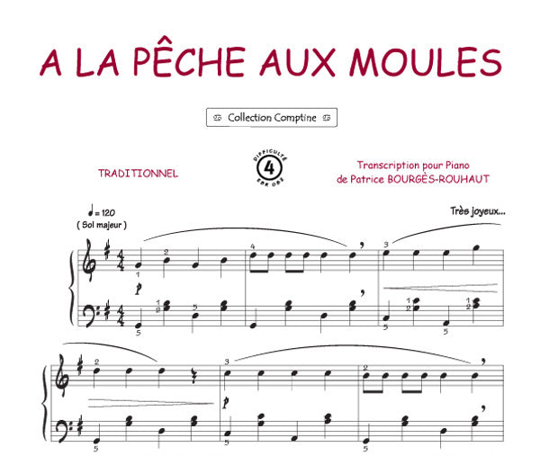 A la pêche aux moules, Feuillet pour piano et Chant et Guitare