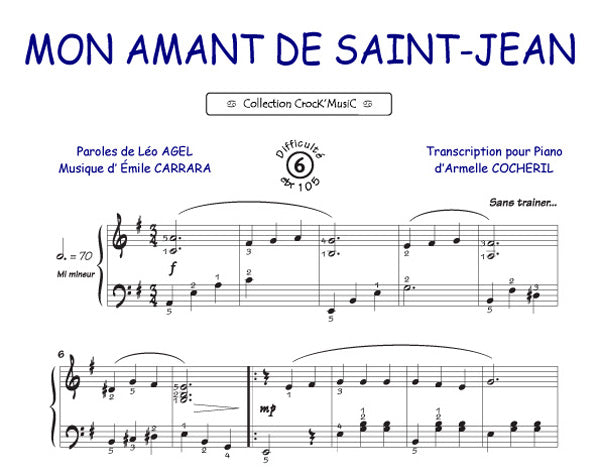 Mon Amant de Saint Jean de Leo Agel, Feuillet pour piano