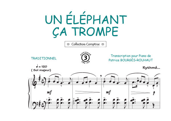 Un éléphant ça trompe, Feuillet pour piano et Chant et Guitare