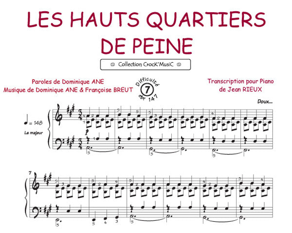 Les hauts quartiers de peine de A Dominique, Feuillet pour piano