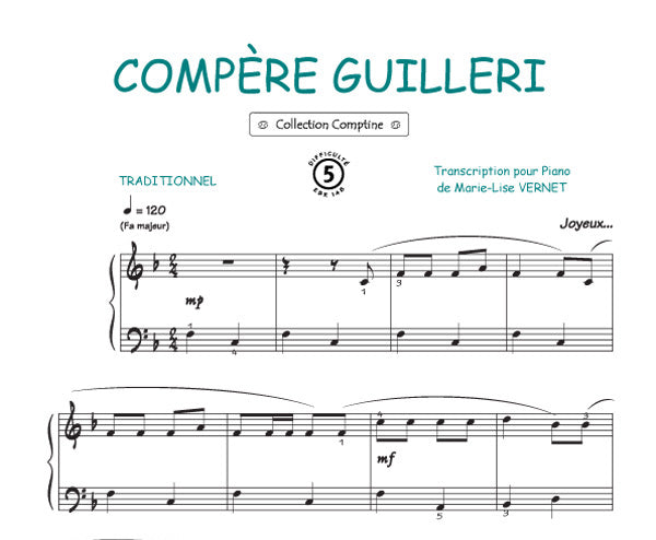 Compère Guilleri, Feuillet pour piano et Chant et Guitare