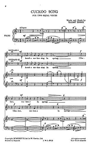 Cuckoo Song de Talbot Hodge, Livre pour voix et Piano