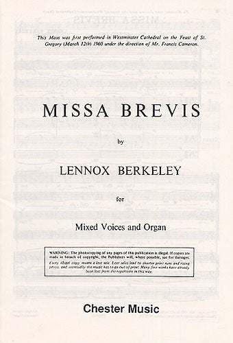 Missa Brevis Op.57 (Original Latin Version) de Lennox Berkeley, Partition chorale pour sATB et Orgue