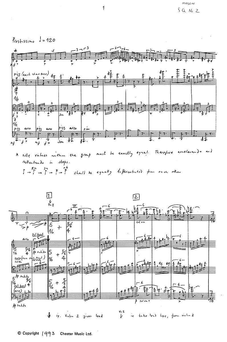 String Quartet No.2 de Benedict Mason, Livre pour quatuor à cordes