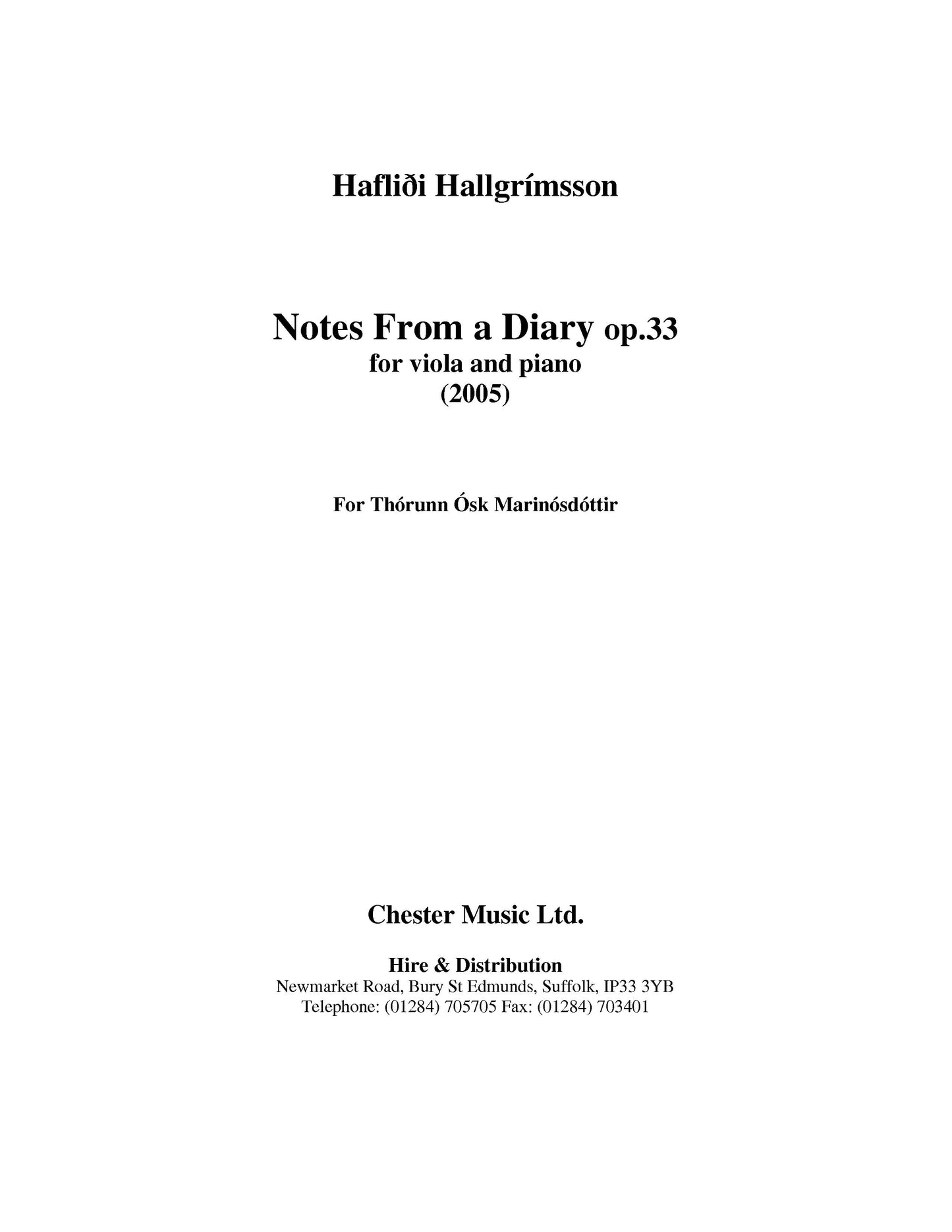 Notes From A Diary Op. 33 de Haflidi Hallgrímsson, Livre pour alto et Violon