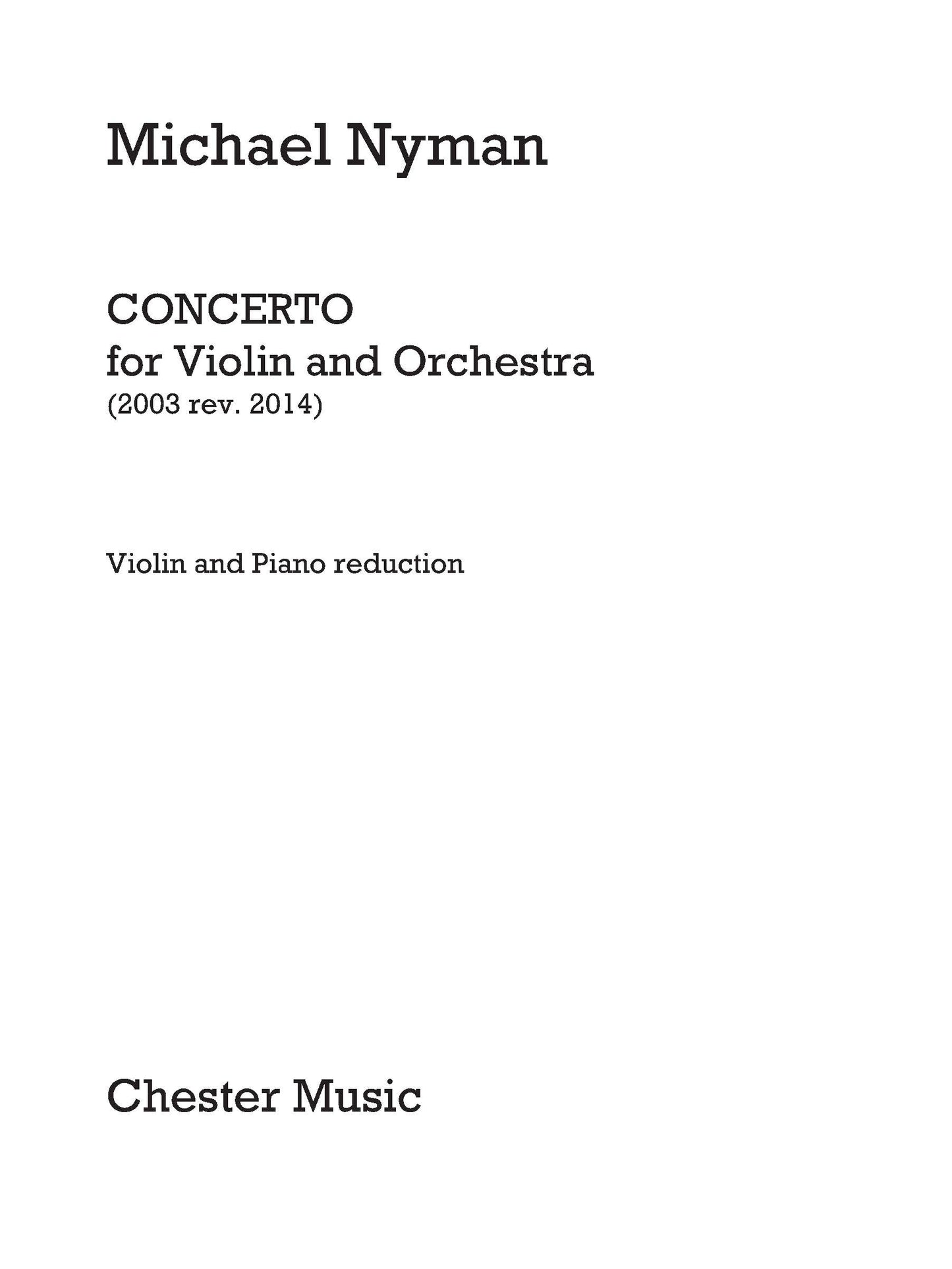 Concerto For Violin and Orchestra de Michael Nyman, Partition pour orchestre et Violon solo