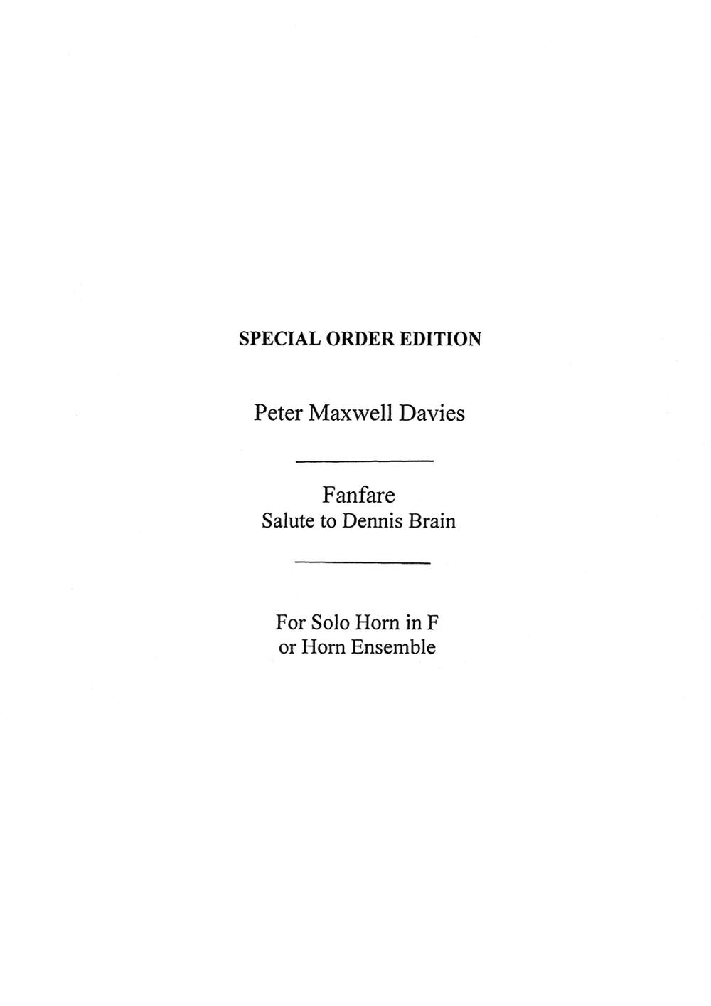 Fanfare-Salute To Dennis Brain (Ensemble Version) de Peter Maxwell Davies, Livre pour ensemble de chambre