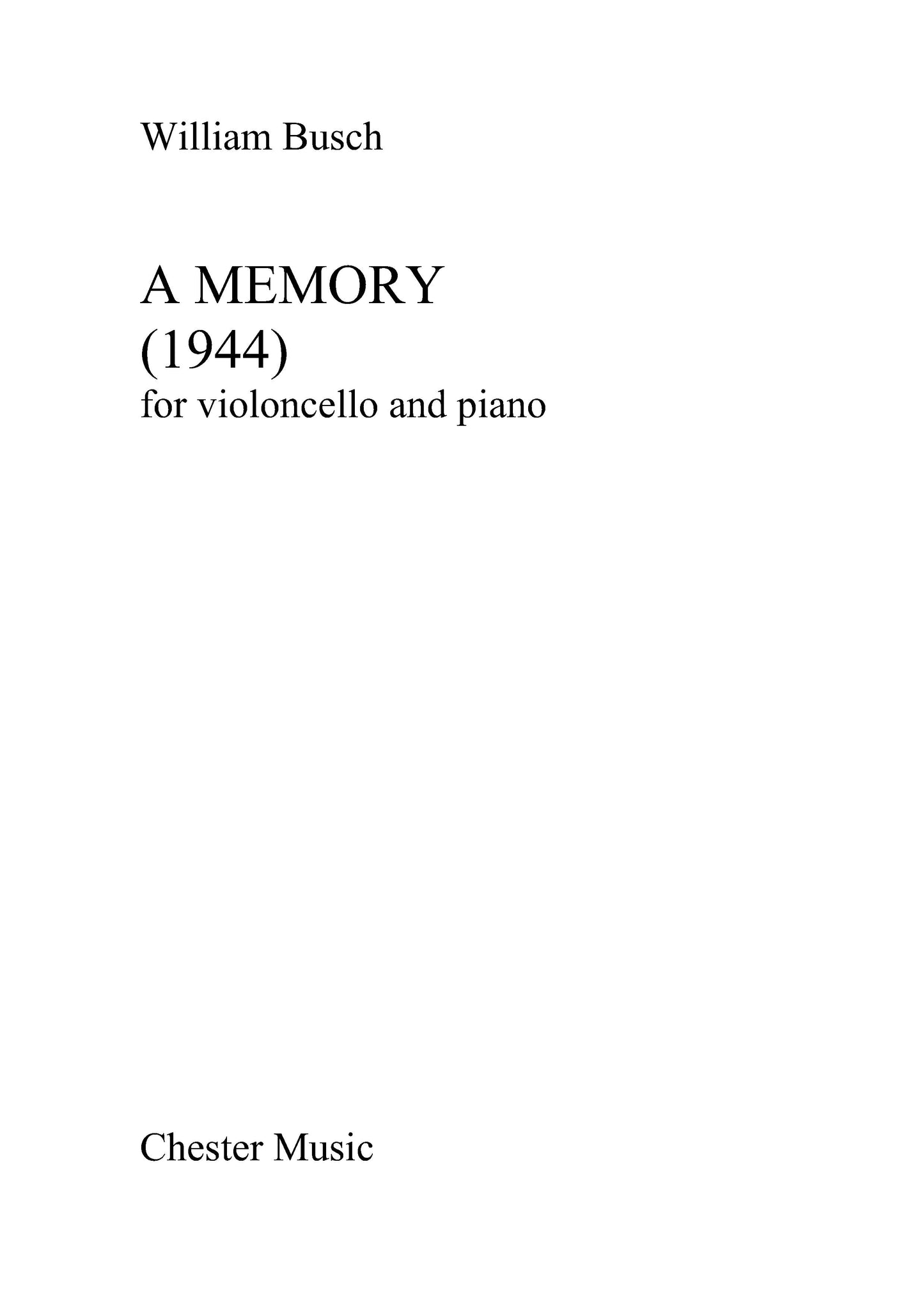 A Memory de William Busch, Livre pour violoncelle et Piano