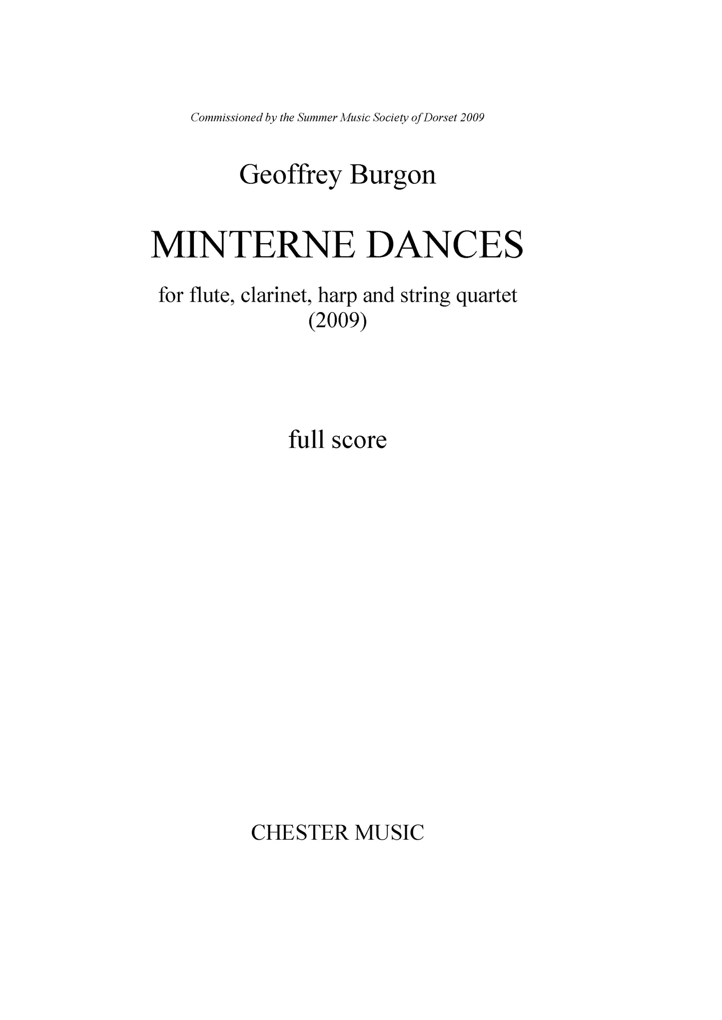 Minterne Dances de Geoffrey Burgon, Partition + parties pour flûte et Clarinette et Harpe et Quatuor à cordes