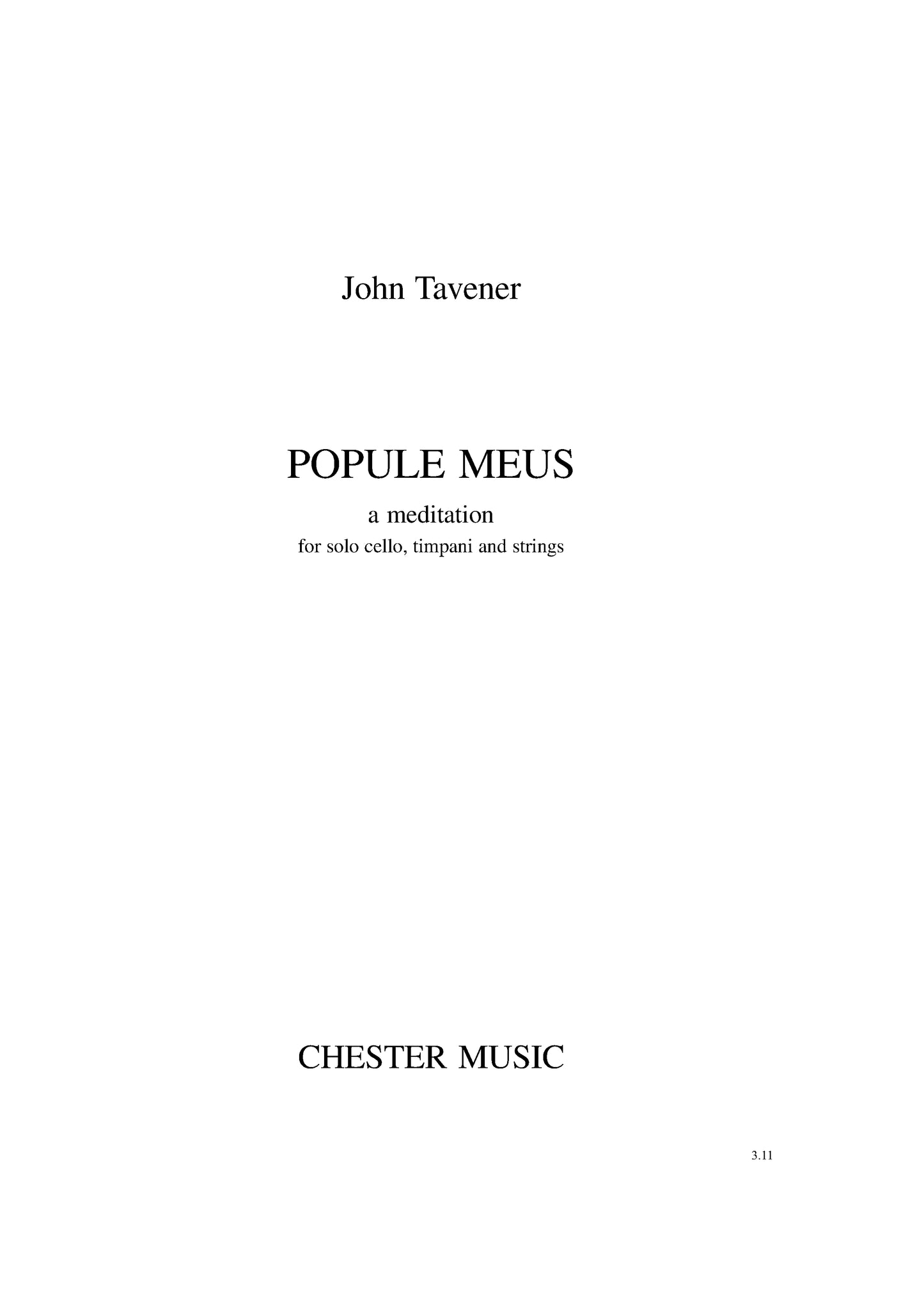 Popule Meus - a Meditation de John Tavener, Livre pour violoncelle et Timbales et Ensemble à cordes