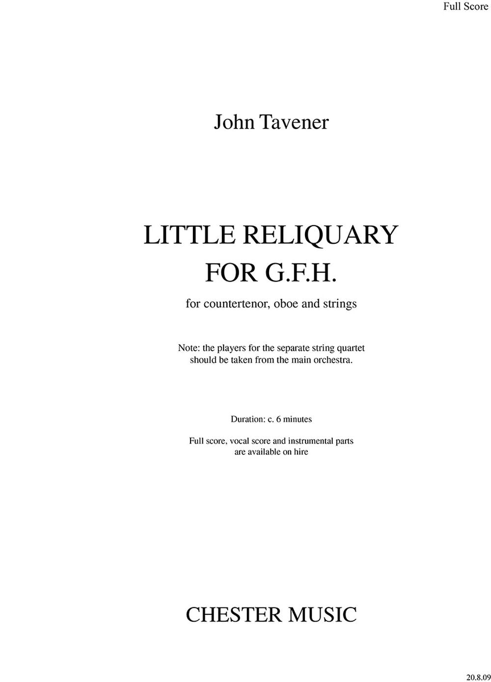 Little Reliquary For G.F.H. de John Tavener, Livre pour contre-ténor et Hautbois et Orchestre à cordes et Quatuor à cordes