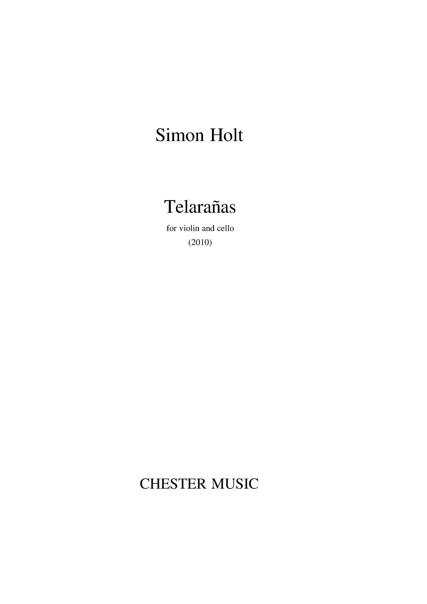 Telarañas (Spider Web) de Simon Holt, Livre pour violon et Violoncelle
