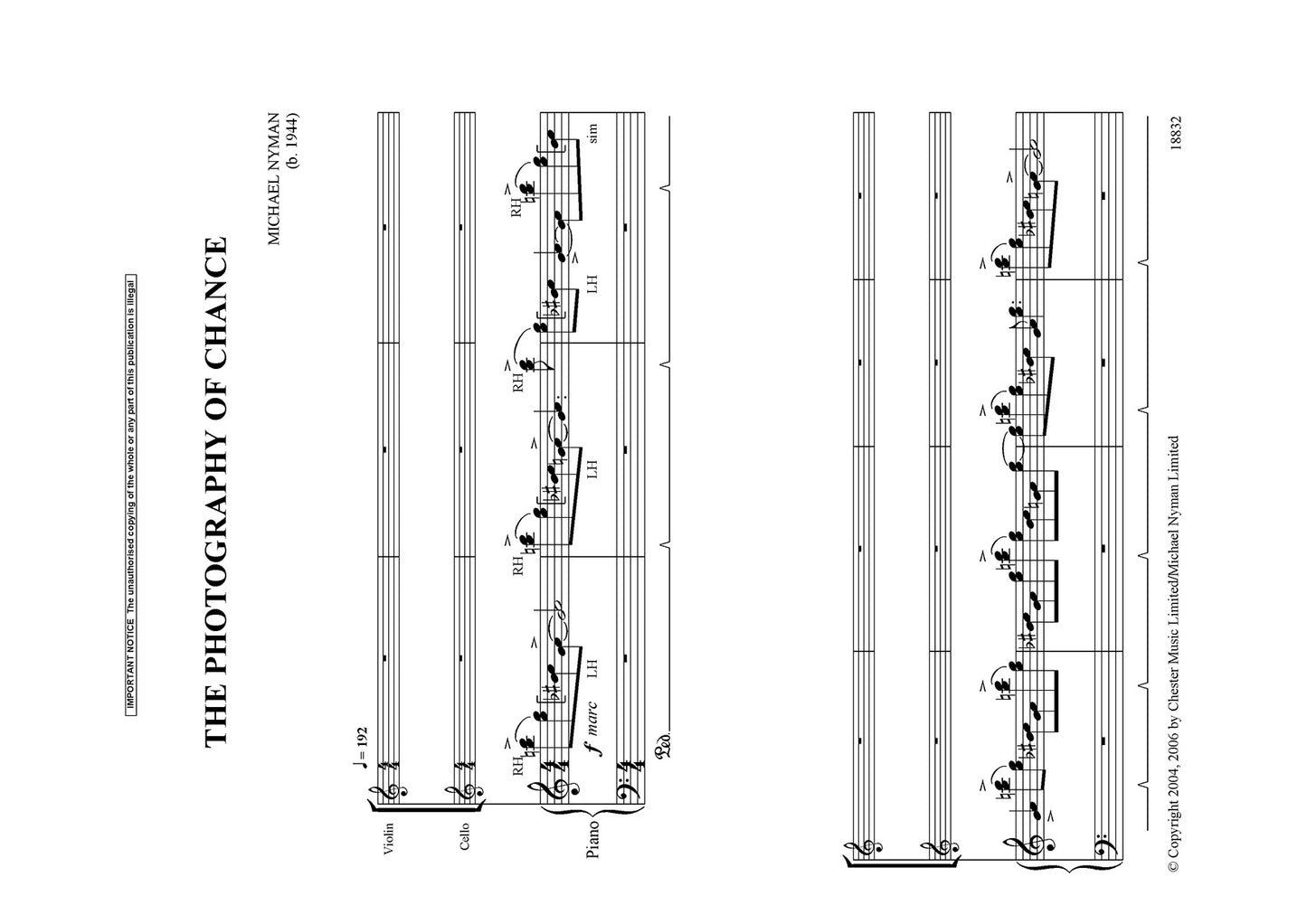 The Photography Of Chance (Piano Trio) de Michael Nyman, Livre pour violon et Violoncelle et Piano