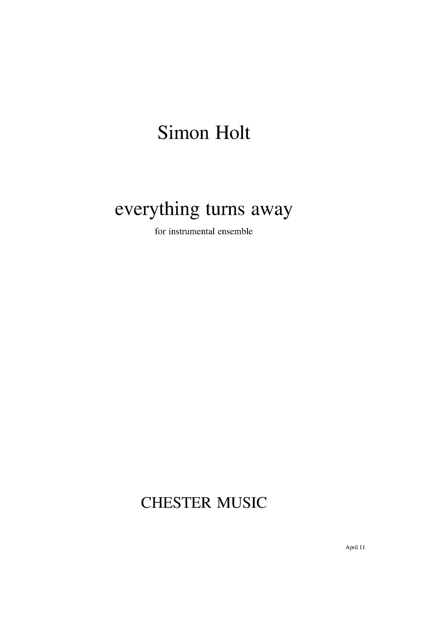 Everything Turns Away de Simon Holt, Livre pour ensemble à cordes et Piano