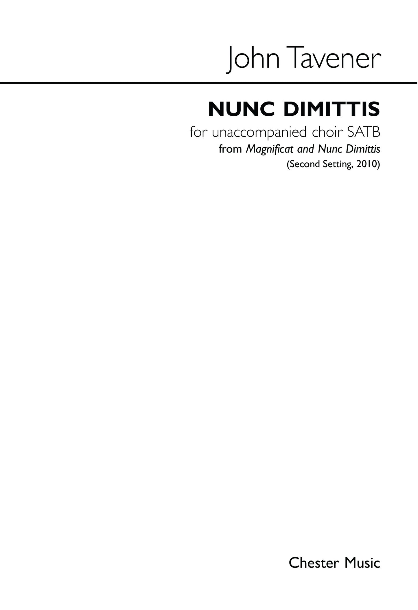 Nunc Dimittis de John Tavener, Partition chorale pour sATB