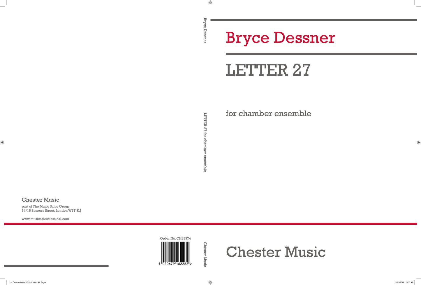 Letter 27 de Bryce Dessner, Partition + parties pour ensemble de chambre