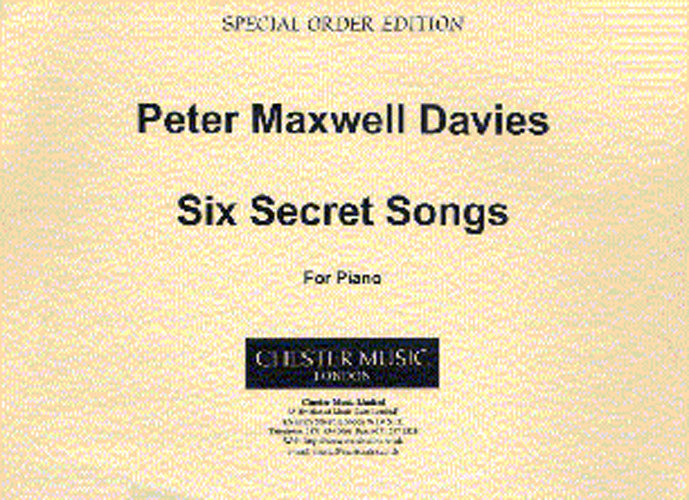 Six Secret Songs de Peter Maxwell Davies, Livre pour piano