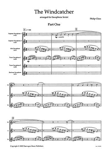 The Windcatcher de Philip Glass, Partition pour sextuor de saxophones