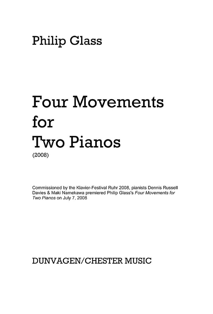 4 Mouvements For Two Pianos de Philip Glass, Livre pour duo de pianos